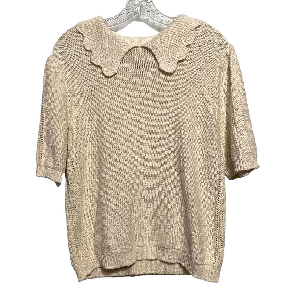 Universal Thread Cream Scalloped Collar Knit Sweater
